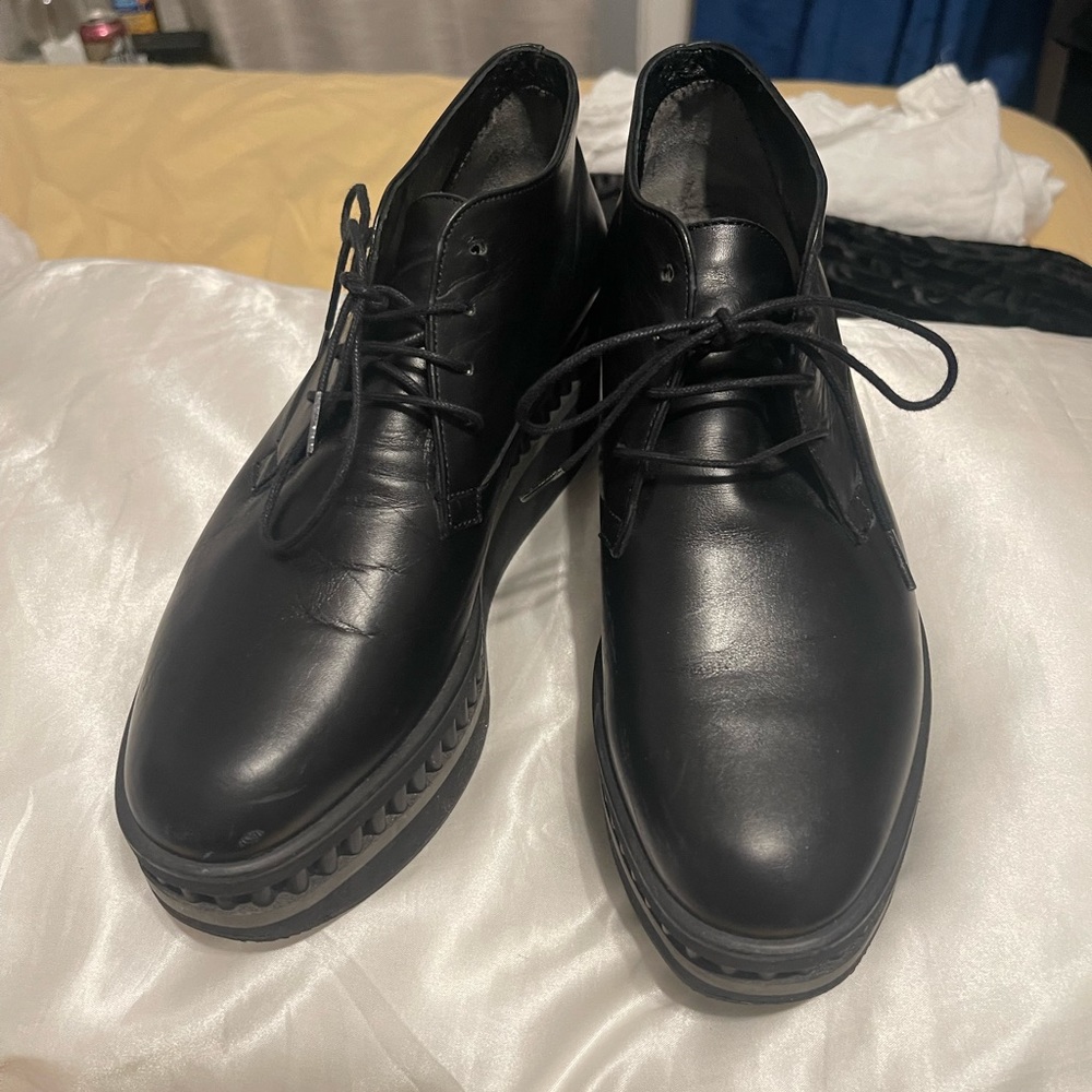 Robert Clergerie Black Leather Platform Lace-Up Loafers - Picture 3 of 9
